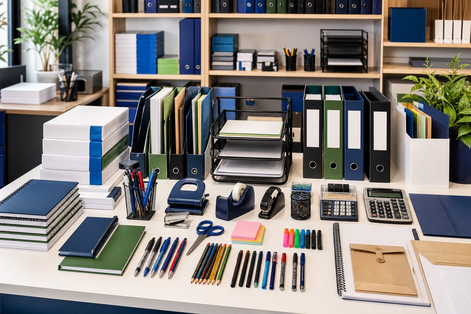 Assortiment complet de fournitures et accessoires de bureau
